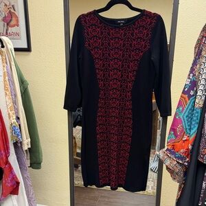 Nine West sweater Black Dress with Red Patterned Center Panel